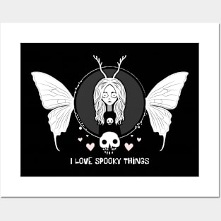 I love spooky things moth skull girl illustration Posters and Art